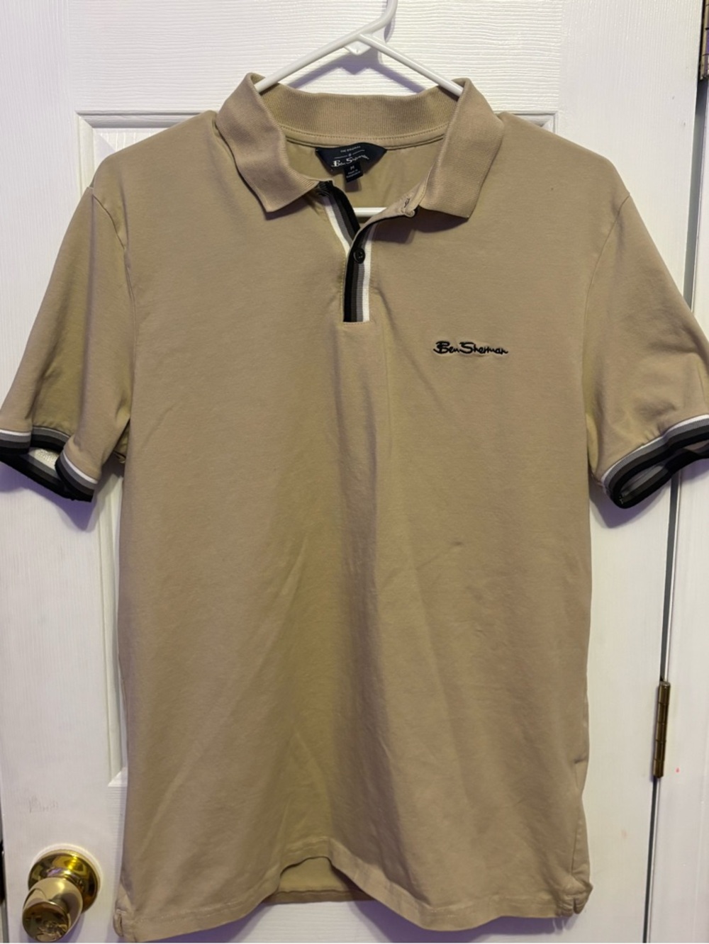 Ben Sherman Beige Polo with Black-and-White Contrast Trim